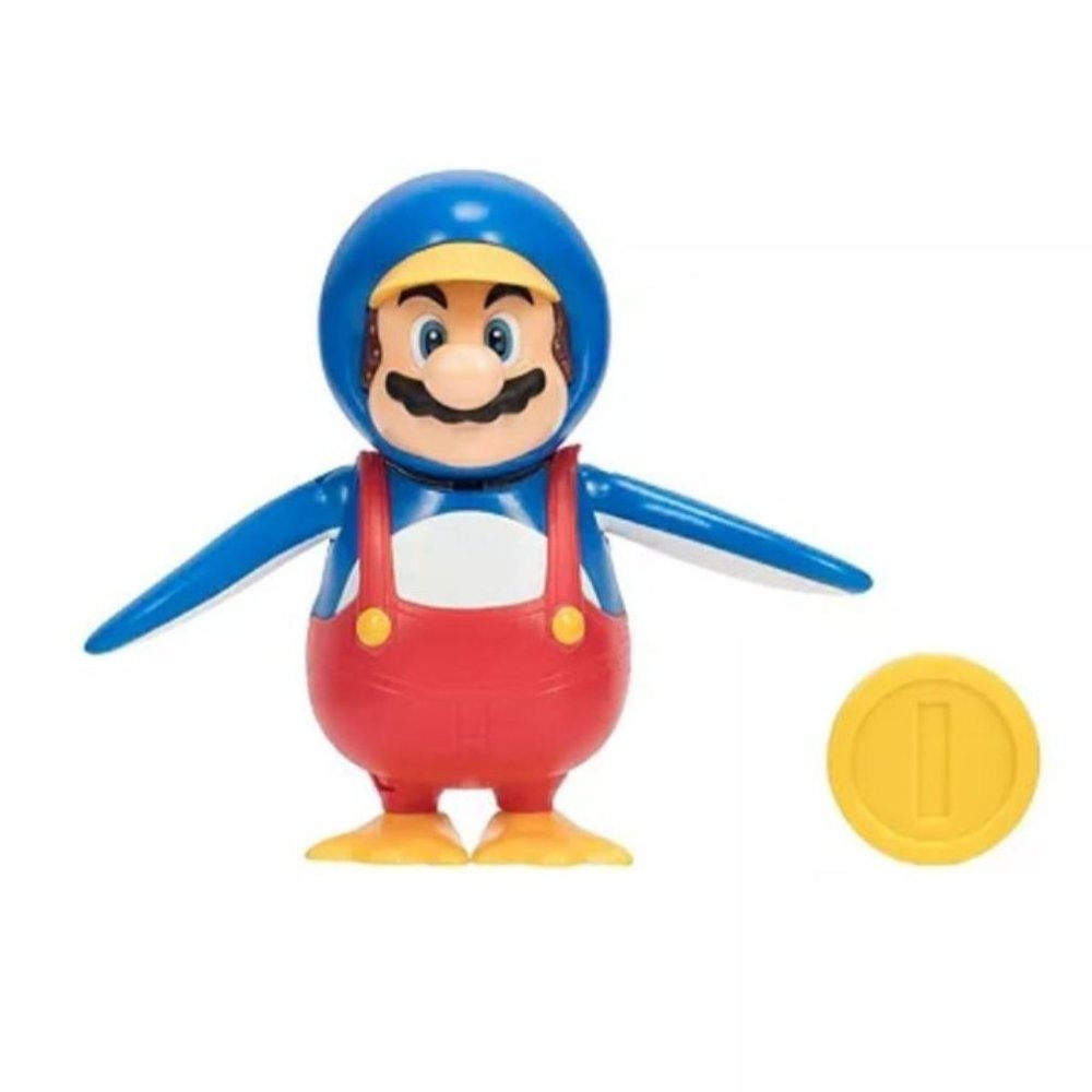 Super Mario PENGUIN MARIO with Coin 4" Inch Jakks Figure World of Nintendo